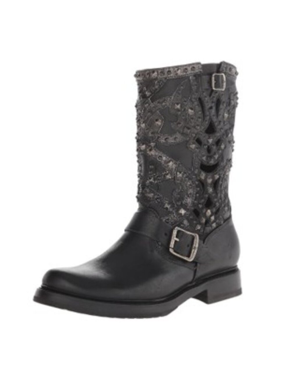 Frye Veronica Deco Black Leather Moto Engineer Boots Studded Women's 7B